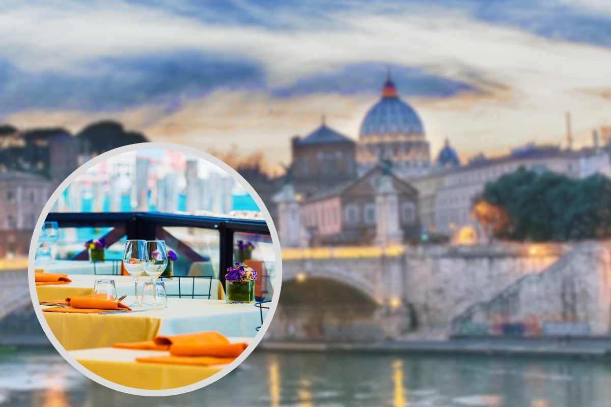 collage vista roma e tavolo ristorante